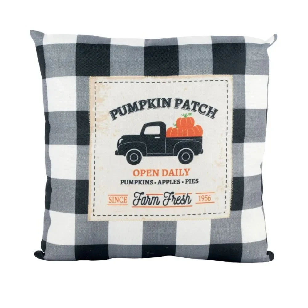Harvest Plaid Pumpkin Patch Farmhouse Truck Decorative Pillow Fall Halloween